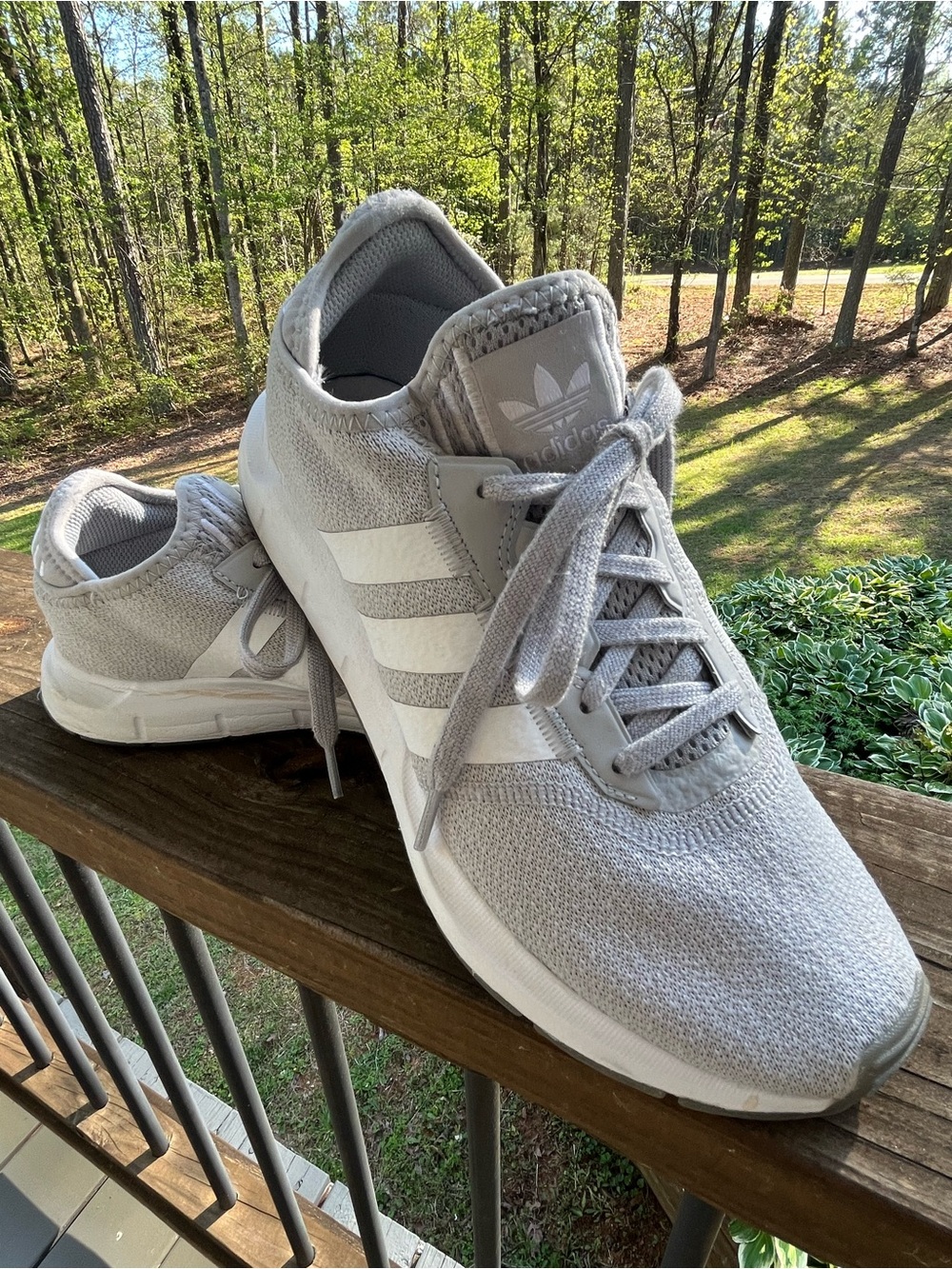 adidas Grey Knit Sneakers with White Three Stripes